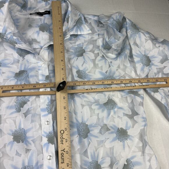 Boston Proper Floral Blouse Puff Sleeve Button Down Romantic Top Cottagecore L - Picture 8 of 12